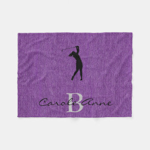 Initial, Name Golfer Purple Denim Print Fleece Blanket