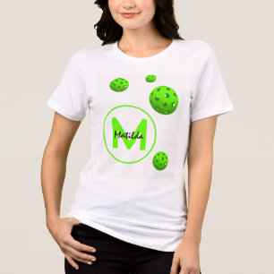 Initial Name Green Pickleball Paddle Sport Tri-Blend Shirt