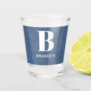 Initial Name, Light Blue Denim Print 1.5oz Shot Glass