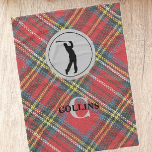 initial Name Man Golfer Royal Stewart Tartan Plaid Fleece Blanket