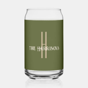Initial Name Modern Army Green Beverage Can Glass