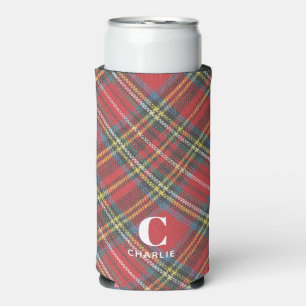 Initial Name, Stewart Tartan Plaid Seltzer Can Cooler