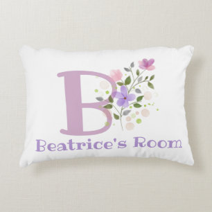 Initial & Name with Floral Design Accent Pillow