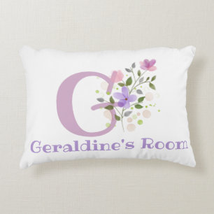 Initial & Name with Floral Design Accent Pillow