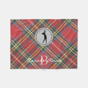 Initial Name Woman Golfer, Stewart Tartan Plaid Fleece Blanket