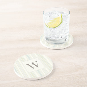 Initial Neutral Dusty Blue Stripe Rustic Farmhouse Coaster