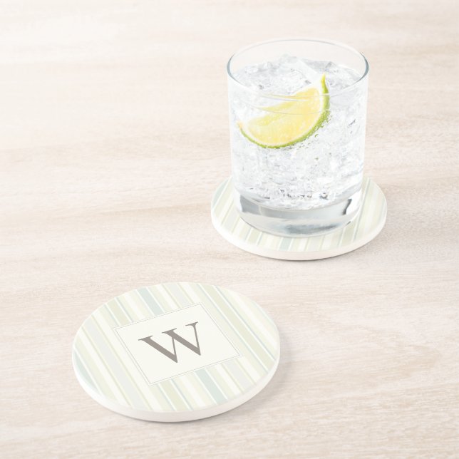 Initial Neutral Dusty Blue Stripe Rustic Farmhouse Coaster (Side)