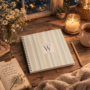 Initial Neutral Dusty Blue Stripe Rustic Farmhouse Notebook