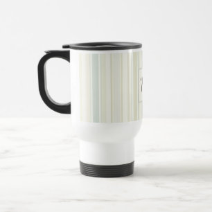 Initial Neutral Dusty Blue Stripe Rustic Farmhouse Travel Mug