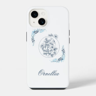 Initial "O" Blue Monogram Calm Floral iPhone 14 Case