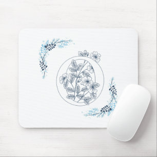 Initial "O" Blue Monogram Calm Floral Mouse Pad