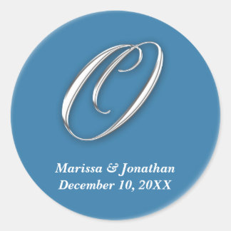 Initial O blue monogram custom name favour seal