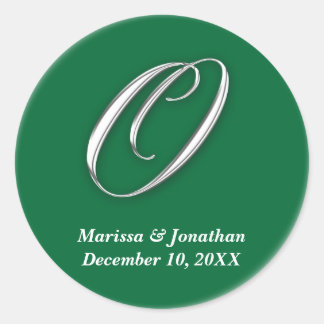 Initial O green monogram custom name favour seal