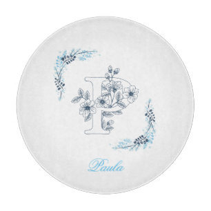 Initial "P" Blue Monogram Calm Floral Cutting Board