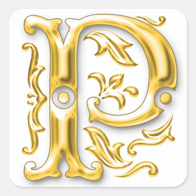 Initial P Capital Letter Monogram Sticker in Gold (Front)