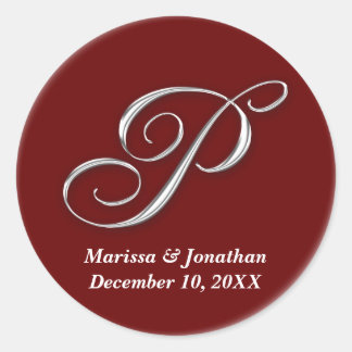 Initial P wine red monogram custom name favour sea Classic Round Sticker