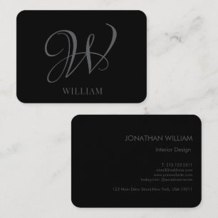 Initial Personalised Elegant Black Grey Monogram Business Card