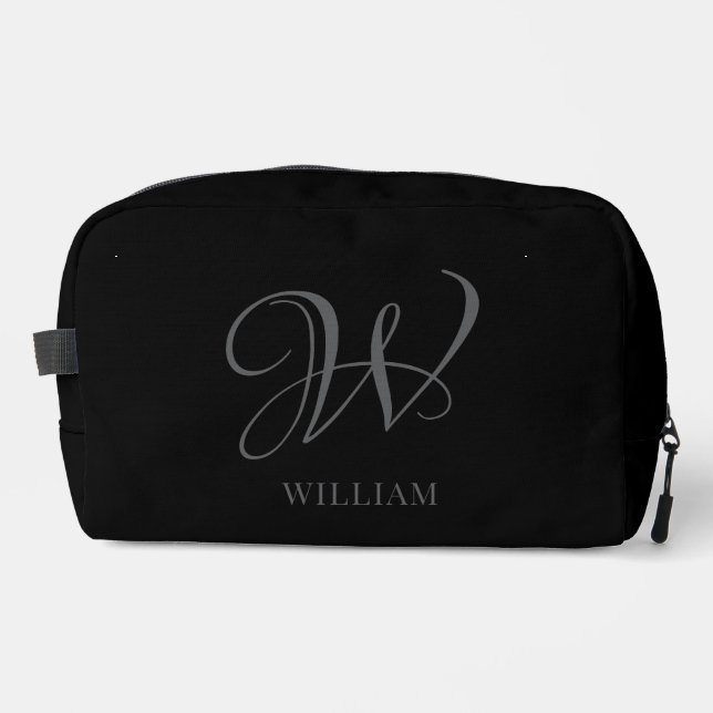 Initial Personalised Elegant Black Grey Monogram  Dopp Kit (Front)