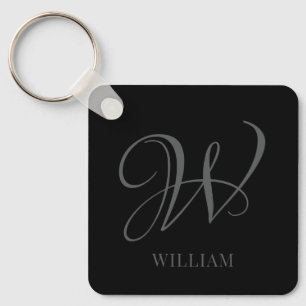 Initial Personalised Elegant Black Grey Monogram  Key Ring