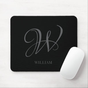 Initial Personalised Elegant Black Grey Monogram Mouse Pad