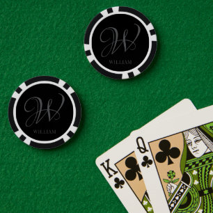 Initial Personalised Elegant Black Grey Monogram  Poker Chips