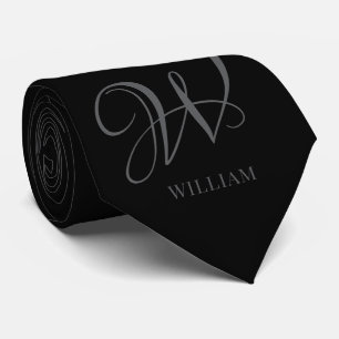 Initial Personalised Elegant Black Grey Monogram Tie