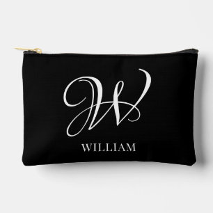 Initial Personalised Elegant Black Monogram Accessory Pouch
