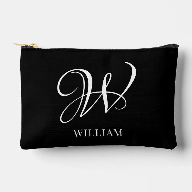 Initial Personalised Elegant Black Monogram  Accessory Pouch (Front)