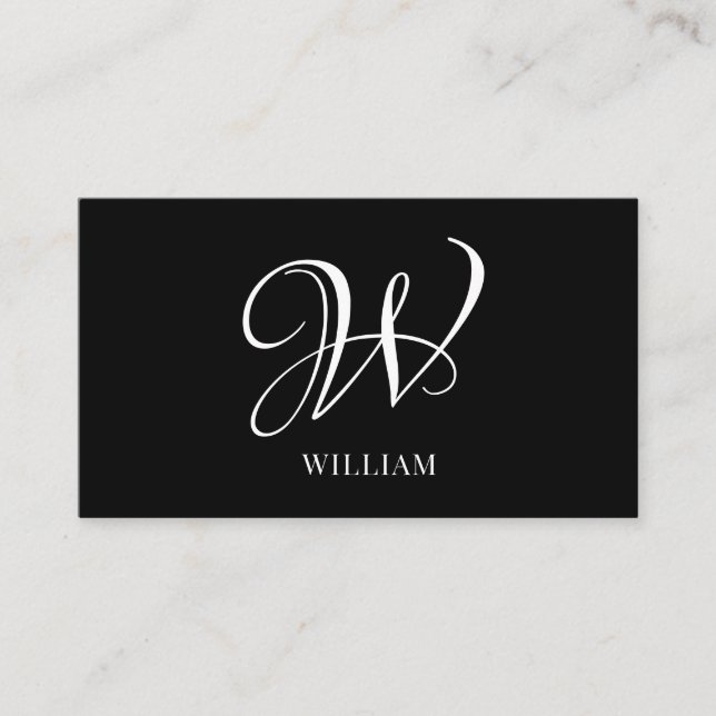 Initial Personalised Elegant Black Monogram  Business Card (Front)