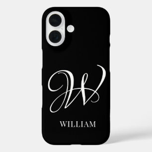 Initial Personalised Elegant Black Monogram  iPhone 16 Case