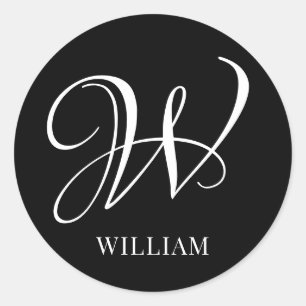 Initial Personalised Elegant Black Monogram Classic Round Sticker