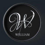 Initial Personalised Elegant Black Monogram  Clock<br><div class="desc">Simple stylish custom initial monogram in modern typography. Perfect custom gift with a personal touch</div>