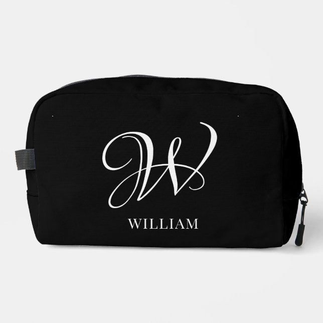 Initial Personalised Elegant Black Monogram  Dopp Kit (Front)