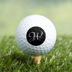 Initial Personalised Elegant Black Monogram  Golf Balls