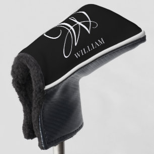 Initial Personalised Elegant Black Monogram  Golf Head Cover