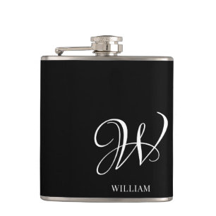 Initial Personalised Elegant Black Monogram Hip Flask