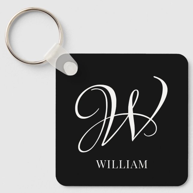 Initial Personalised Elegant Black Monogram  Key Ring (Front)