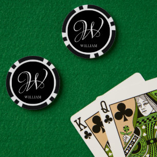 Initial Personalised Elegant Black Monogram Poker Chips