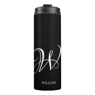 Initial Personalised Elegant Black Monogram Thermal Tumbler