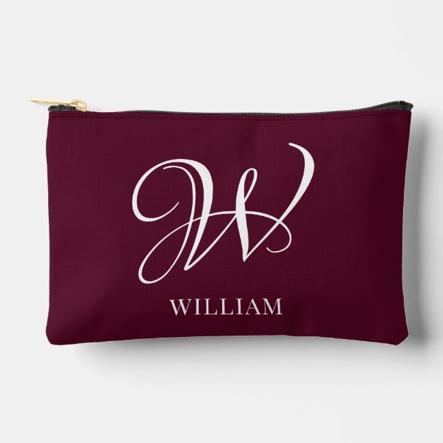 Initial Personalised Elegant Burgundy Monogram  Accessory Pouch (Front)
