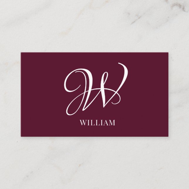 Initial Personalised Elegant Burgundy Monogram  Business Card (Front)