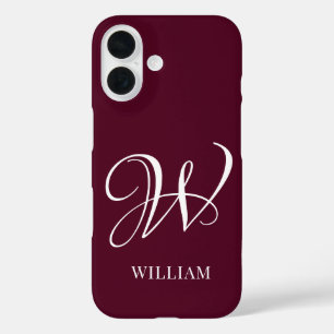 Initial Personalised Elegant Burgundy Monogram  iPhone 16 Case