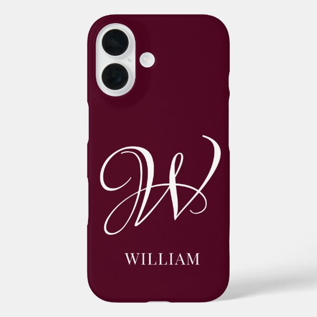 Initial Personalised Elegant Burgundy Monogram  Case-Mate iPhone Case (Back)