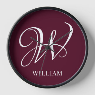 Initial Personalised Elegant Burgundy Monogram  Clock