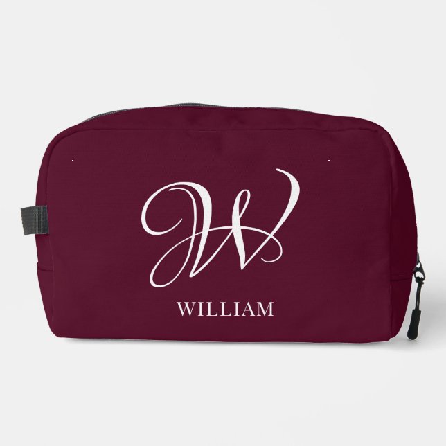 Initial Personalised Elegant Burgundy Monogram  Dopp Kit (Front)