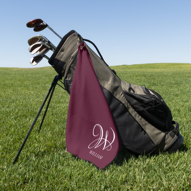 Initial Personalised Elegant Burgundy Monogram  Golf Towel (Green)