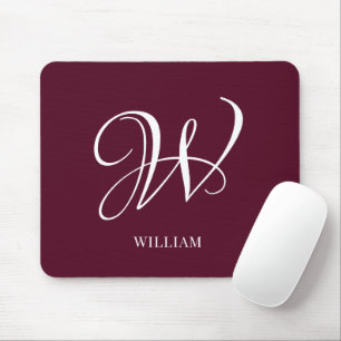 Initial Personalised Elegant Burgundy Monogram  Mouse Pad