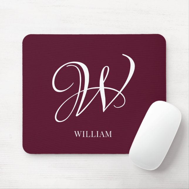 Initial Personalised Elegant Burgundy Monogram  Mouse Pad (With Mouse)