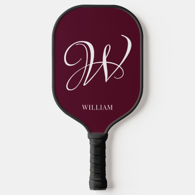 Initial Personalised Elegant Burgundy Monogram  Pickleball Paddle (Front)