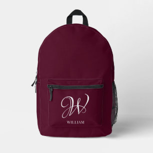 Initial Personalised Elegant Burgundy Monogram Printed Backpack